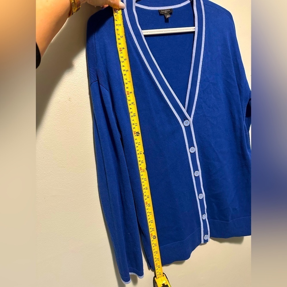 Talbots Blue V-Neck Cardigan button down sweater Petite Large cotton blend - Picture 9 of 10
